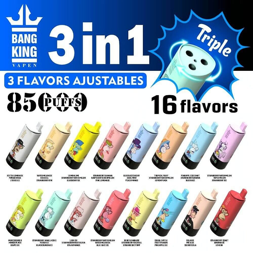 Bang King Triple 85000-85K 3-in-1 Einweg-Vape Lemaga Bang King Triple 85000 Puffs 3-in-1 Disposable Vape 85K Puffs Wholesale