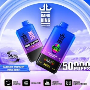 BANG KING 50K Puffs Dual Flavor Disposable Vape - High Capacity 2-in-1 Rechargeable Vape with Smart LED Screen and Adjustable Airflow.